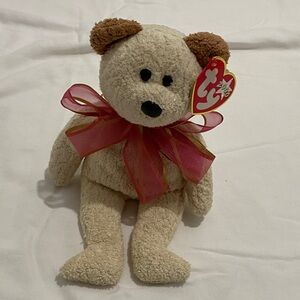 Ty Cream Teddy Bear with Pink Bow 2000